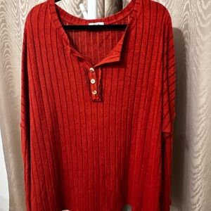 Rust Orange Ribbed Long Sleeve Top size XL Basic Bae